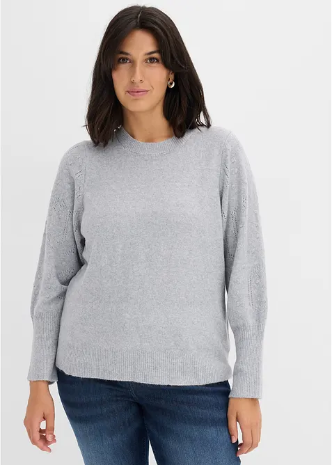 Pullover mit Ajourmuster in grau von vorne (im Anschnitt) - bonprix