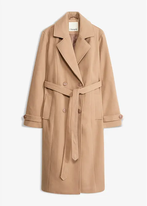 Winter-Trenchcoat in Wolloptik in braun von vorne - bonprix