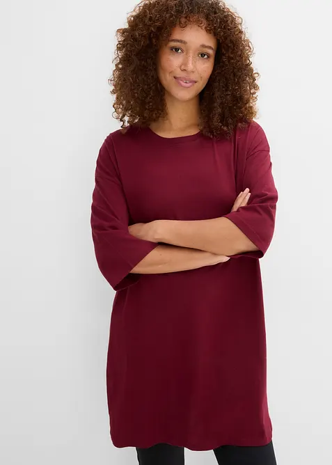 Oversize-Longshirt aus reiner Bio-Baumwolle in rot von vorne (im Anschnitt) - bonprix