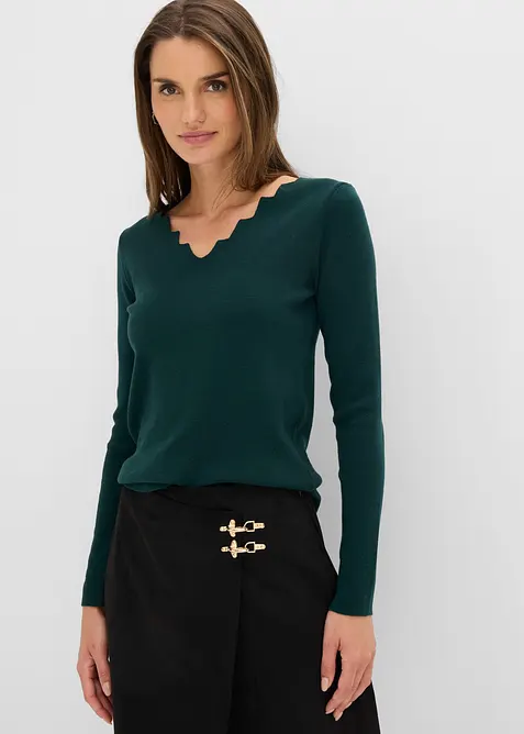 Feinstrickpullover aus weichem Viskose-Mix in grün von vorne (im Anschnitt) - bonprix