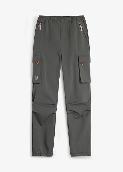 Stretch-Softshell-Cargohose mit Weitenverstellung, wasserabweisend in grau von vorne - bonprix