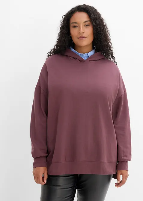 Hoodie aus reiner Baumwolle in lila von vorne (im Anschnitt) - bonprix