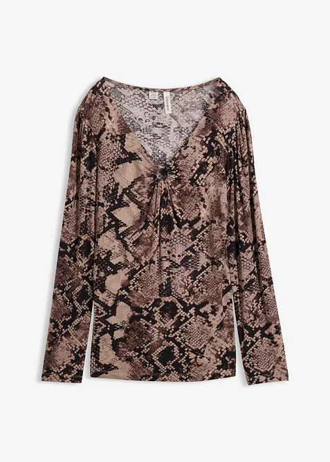 Langarmshirt aus softem Viskose-Mix in braun von vorne - bonprix