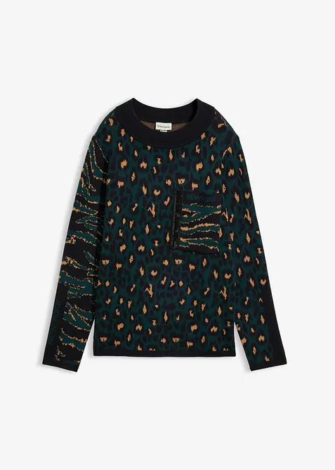 Jacquard Pullover aus Viskose-Mix in grün von vorne - bonprix