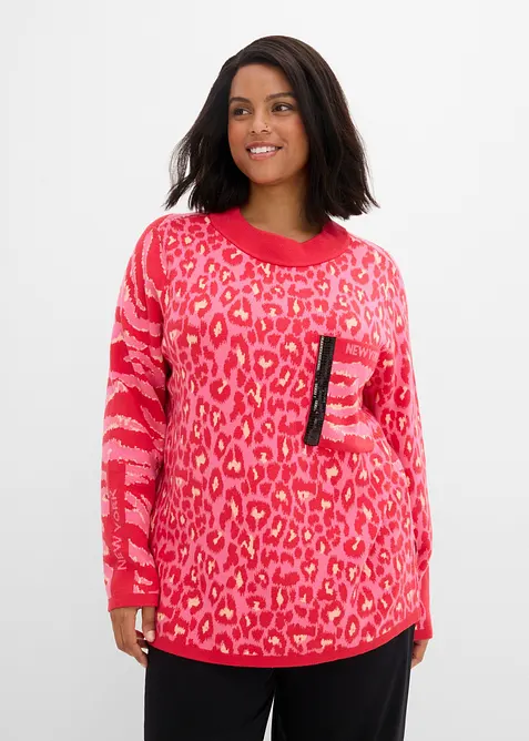 Feinstrickpullover im Animal-Design in rot von vorne (im Anschnitt) - bonprix