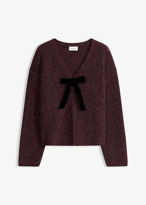 Strickpullover mit Samtschleife in lila von vorne - bonprix