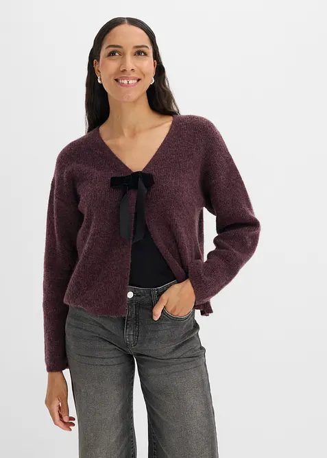 Strickpullover mit Samtschleife in lila von vorne (im Anschnitt) - bonprix