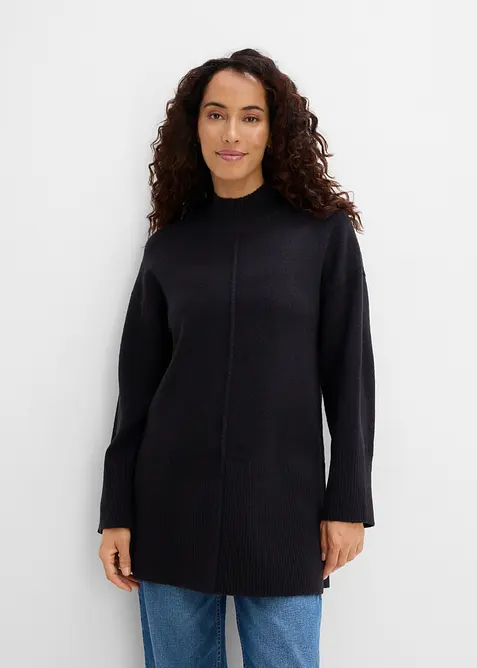 Oversize-Pullover in schwarz von vorne (im Anschnitt) - bonprix