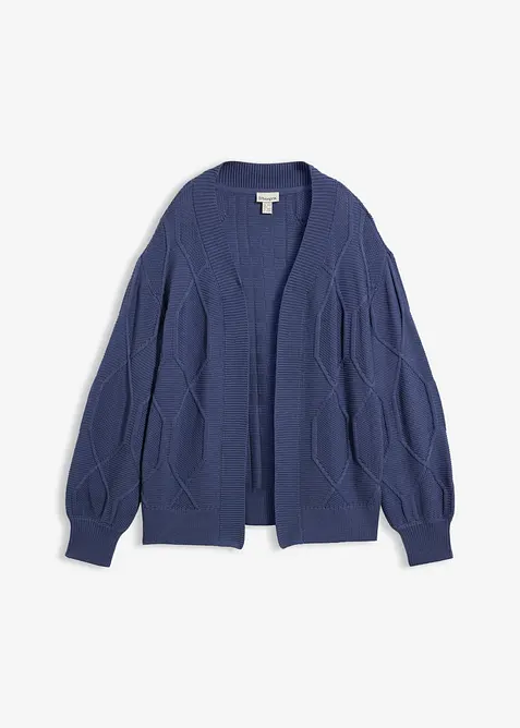 Strickjacke mit Zopfmuster in blau von vorne - bonprix