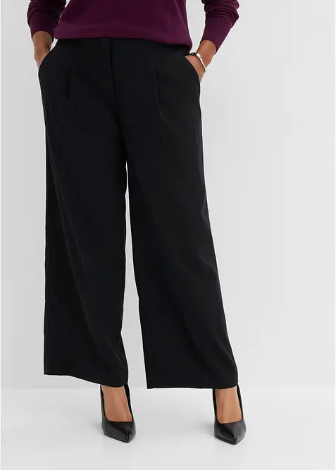 Palazzo-Hose aus fließendem Viskose-Mix in schwarz von vorne - bonprix