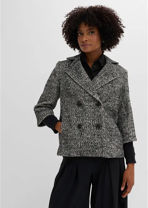 Cabanjacke in Tweedoptik mit Strickstulpen in schwarz von vorne (im Anschnitt) - bonprix