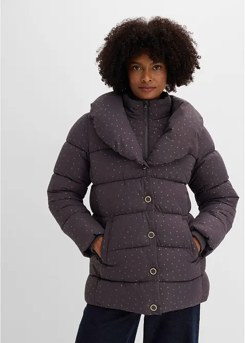 Steppjacke mit Glitzerdruck in grau von vorne (im Anschnitt) - bonprix