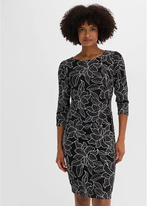 Jerseykleid mit Blumen-Design in schwarz von vorne (Totalaufnahme) - bonprix