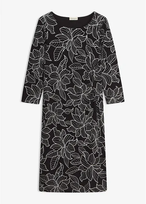 Jerseykleid mit Blumen-Design in schwarz von vorne - bonprix