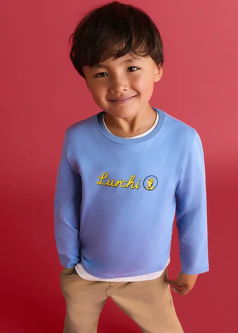 Lurchi Langarmshirt aus weicher Bio-Baumwolle in blau von vorne (im Anschnitt) - Lurchi