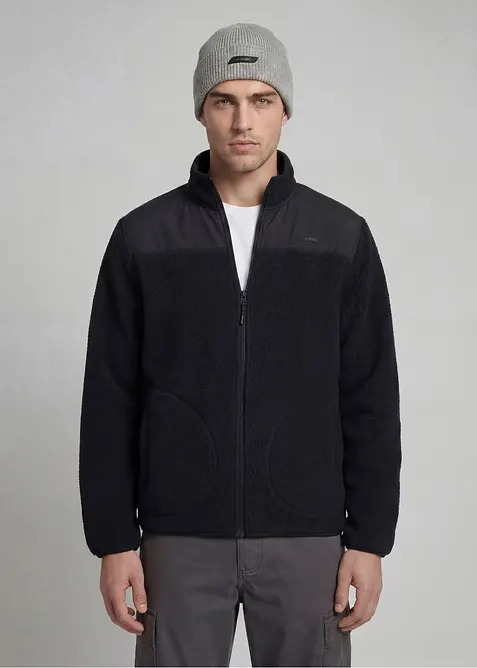 JJ REBEL Teddy-Fleece Jacke in schwarz von vorne (im Anschnitt) - JJ REBEL