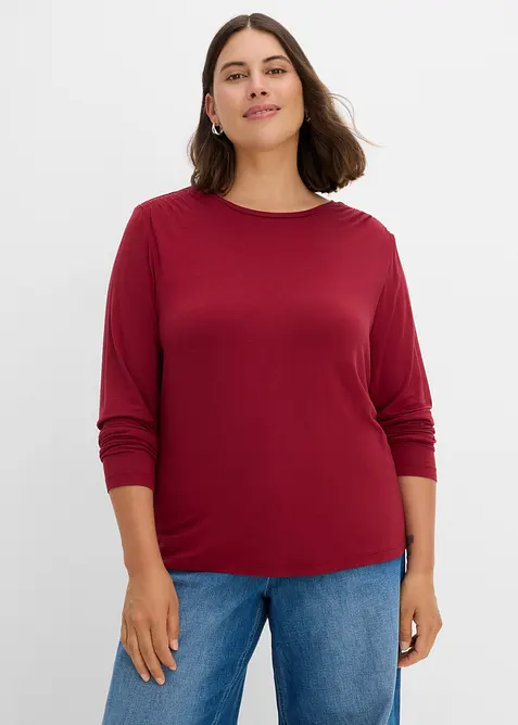 Langarmshirt aus elastischem Viskose-Mix in rot von vorne (im Anschnitt) - bonprix