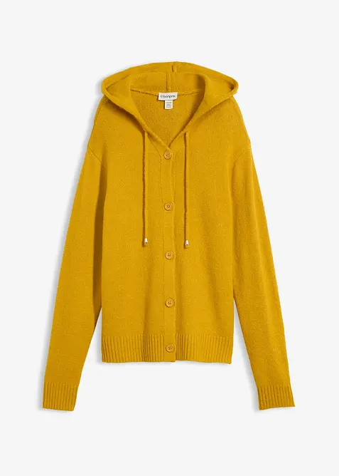 Strickjacke mit Kapuze in gelb von vorne - bonprix