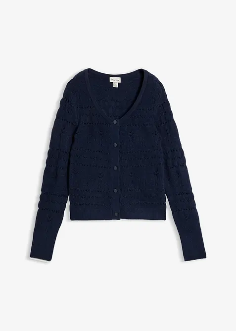 Ajourjacke mit durchgehender Knopfleiste in blau von vorne - bonprix