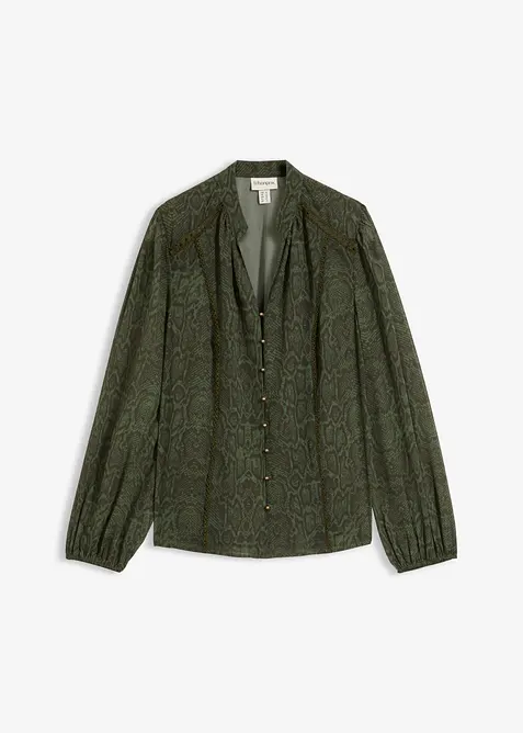 Bluse mit Spitzenverzierung in grün von vorne - bonprix