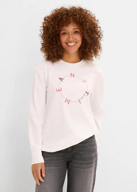 Langarmshirt mit schwerer Baumwolle in weiß von vorne (im Anschnitt) - bonprix