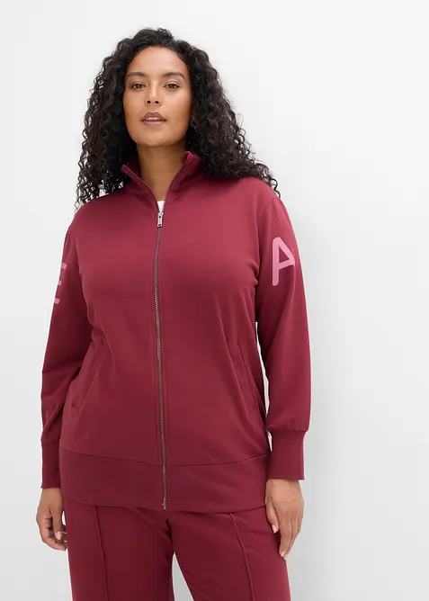 Sweatjacke aus elastischem Bio-Baumwoll-Mix in rot von vorne (im Anschnitt) - bonprix