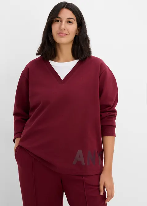 Sweatshirt aus elastischem Bio-Baumwoll-Mix in rot von vorne (im Anschnitt) - bonprix