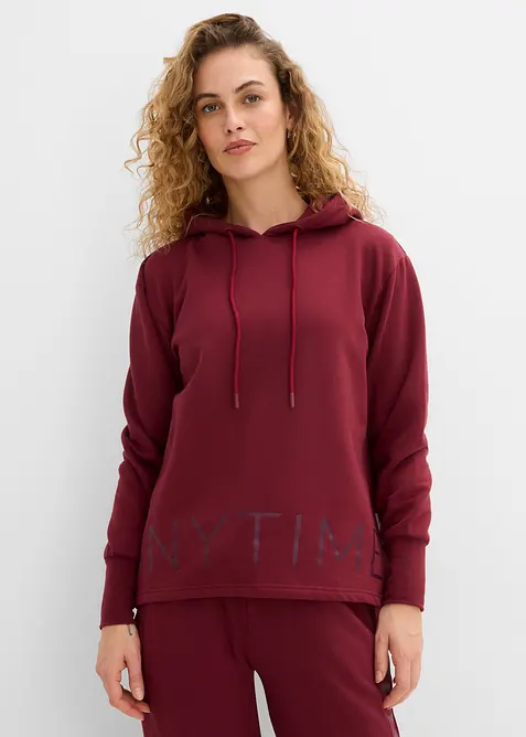 Hoodie aus elastischem Bio-Baumwoll-Mix in rot von vorne (im Anschnitt) - bonprix