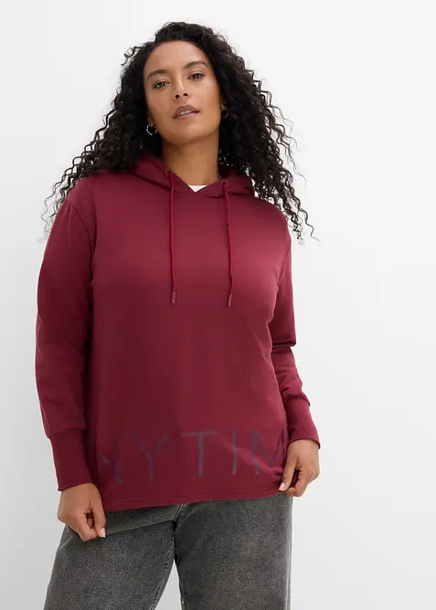 Hoodie aus elastischem Bio-Baumwoll-Mix in rot von vorne (im Anschnitt) - bonprix