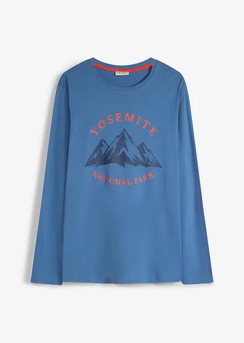 Langarmshirt aus reiner Bio-Baumwolle in blau von vorne - bonprix