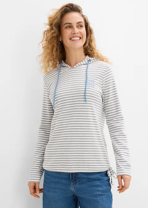 Interlock-Hoodie mit Bio-Baumwolle in grau von vorne (im Anschnitt) - bonprix