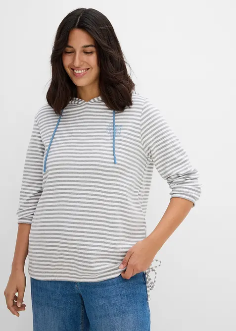 Interlock-Hoodie mit Bio-Baumwolle in grau von vorne (im Anschnitt) - bonprix