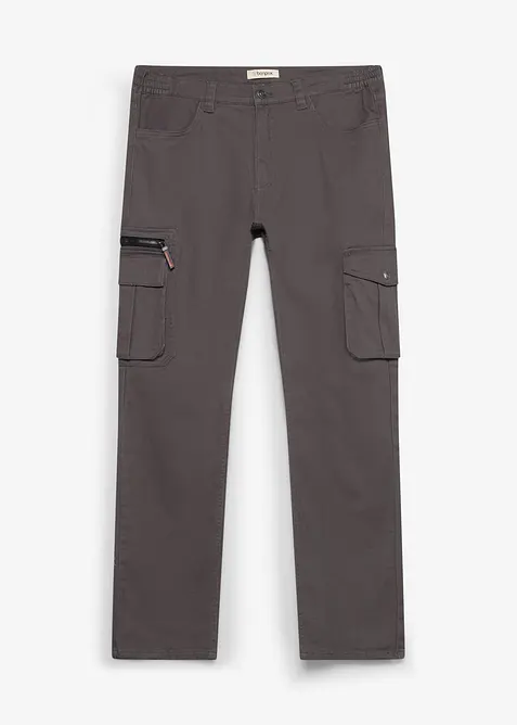 Classic Fit Stretch-Cargohose mit Dehnbund, Straight in grau von vorne - bonprix