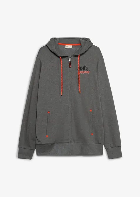Kapuzen-Sweatjacke aus weichem Baumwoll-Mix in grau von vorne - bonprix