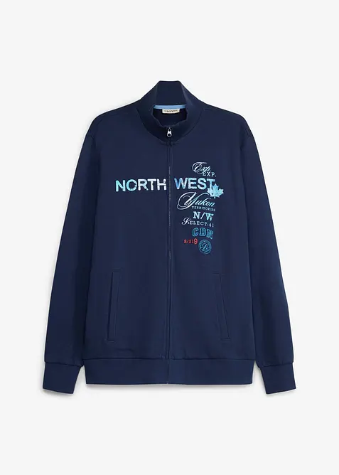 Sweatjacke mit Stehkragen aus reiner Baumwolle in blau von vorne - bonprix