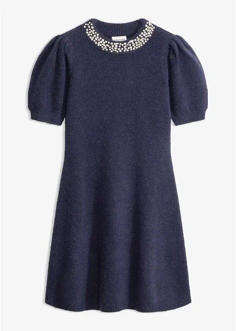 Strickkleid mit Strass-Applikation in blau von vorne - bonprix