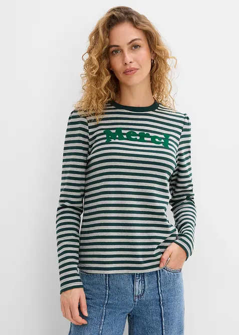 Langarmshirt aus schwerem Baumwoll-Mix in grau von vorne (im Anschnitt) - bonprix