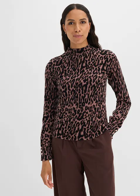 Feinstrickpullover mit Stehkragen in braun von vorne (im Anschnitt) - bonprix