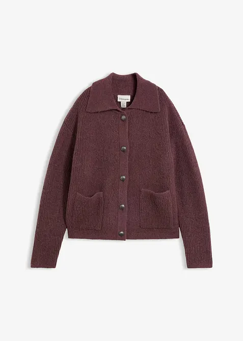 Strickjacke aus flauschigem Rippstrick in lila von vorne - bonprix
