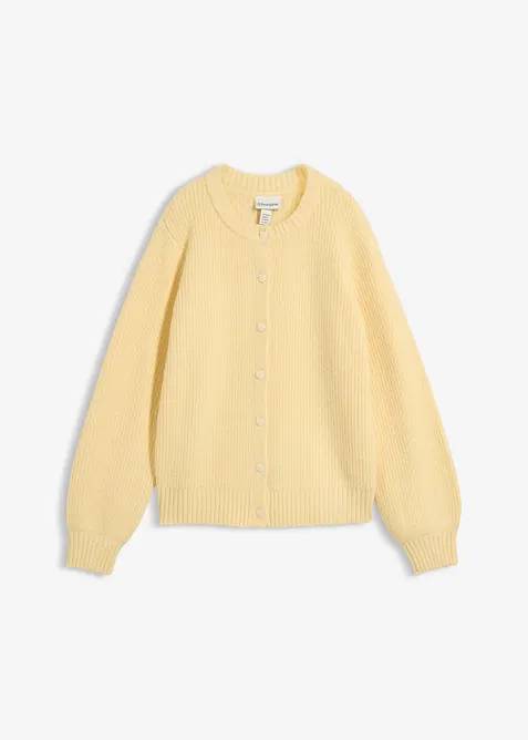 Strickjacke mit Herzknöpfen in gelb von vorne - bonprix