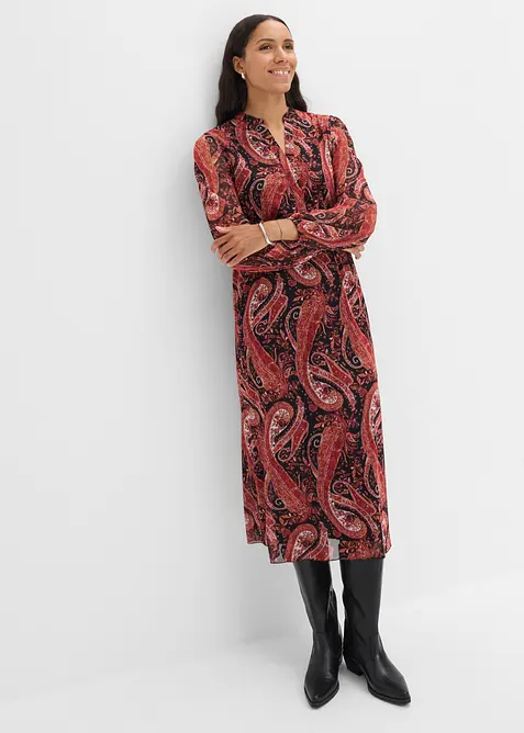Midikleid aus softem Mesh in schwarz von vorne (Totalaufnahme) - bonprix