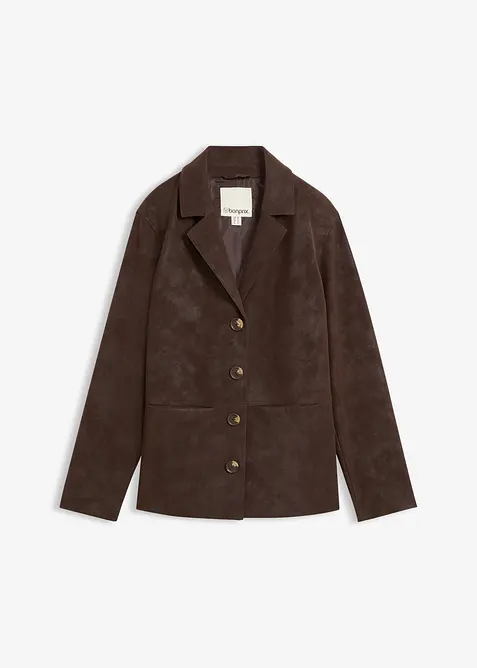 Einreihiger Velourslederimitat-Blazer in braun von vorne - bonprix