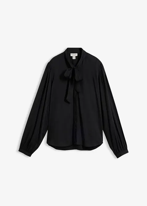 Bluse aus reinem Modal mit Schaldetail in schwarz von vorne - bonprix