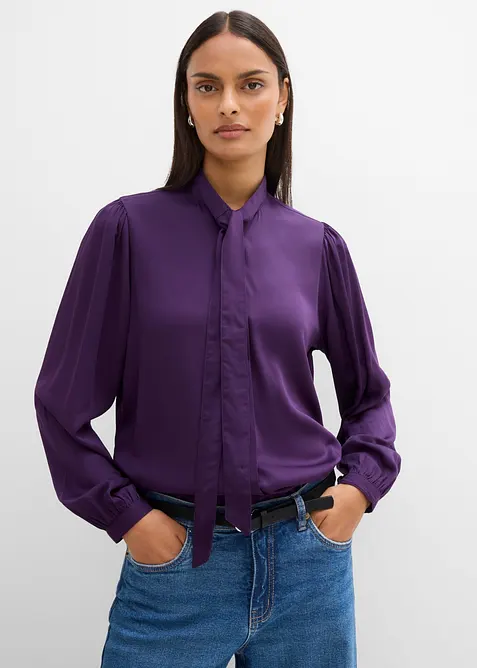 Bluse aus reinem Modal mit Schaldetail in lila von vorne (im Anschnitt) - bonprix