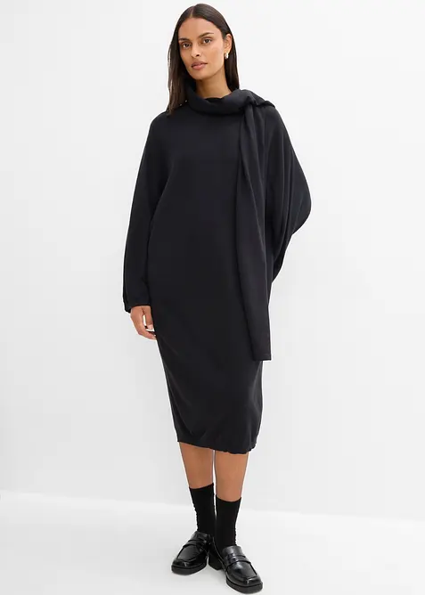 Strickkleid mit Schaldetail aus Viskose-Mix in schwarz von vorne (Totalaufnahme) - bonprix