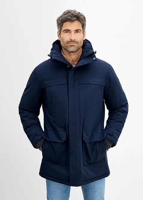 Wasserdichter Funktions-Parka mit abnehmbarer Kapuze, warm gefüttert in blau von vorne (im Anschnitt) - bonprix