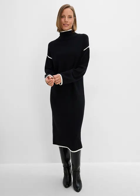 Strickkleid aus Baumwoll-Mix in schwarz von vorne (Totalaufnahme) - bonprix