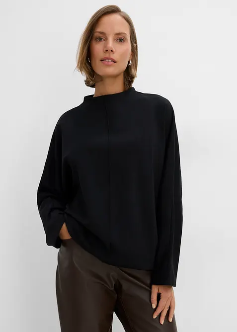 Langarmshirt aus schwerer Bio-Baumwolle in schwarz von vorne (im Anschnitt) - bonprix