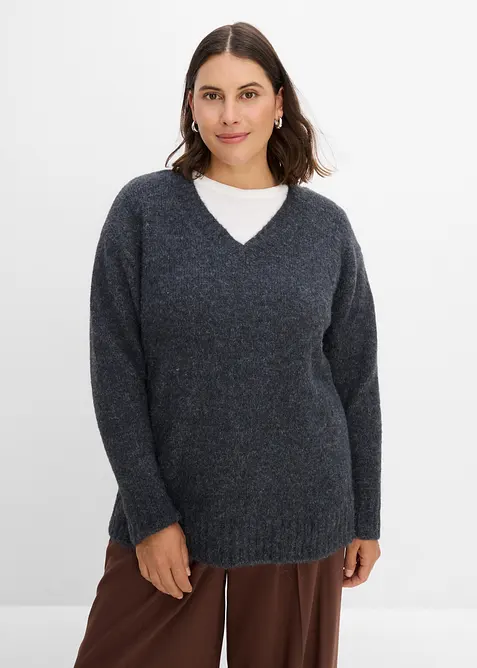 Pullover mit Wollanteil in grau von vorne (im Anschnitt) - bonprix
