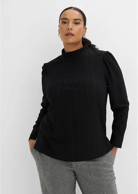 Shirtbluse mit Puffärmeln in schwarz von vorne (im Anschnitt) - bonprix